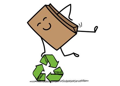 papieren zakje dat balanceert op het logo van recyclen